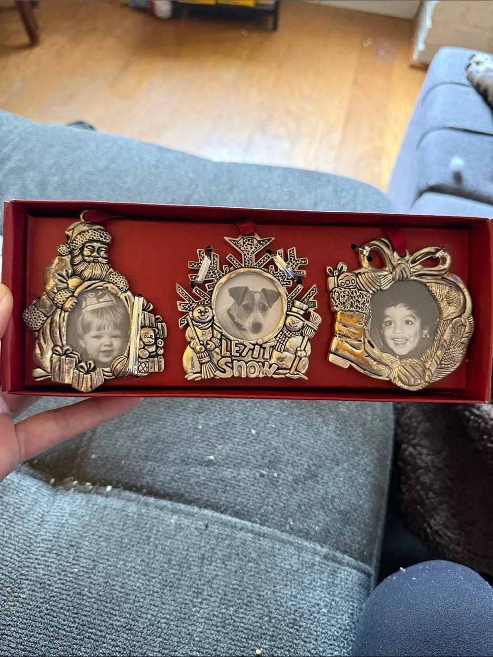 Gorham Gold-Accented Triple Picture Frame with Red Backing
